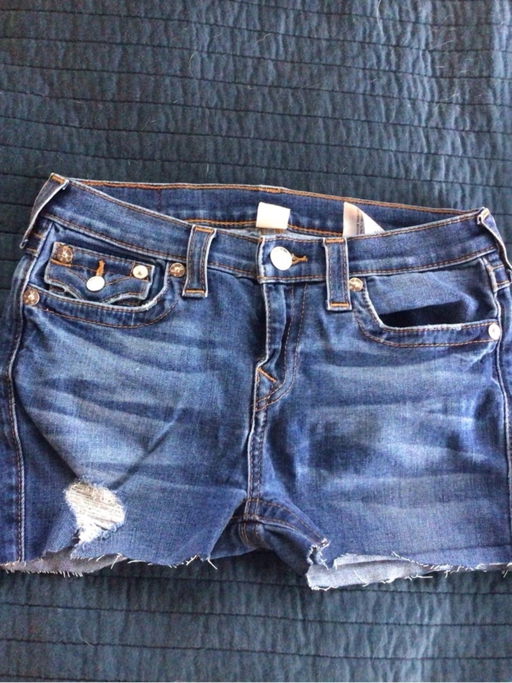 True religion Distressed Dark Wash Denim Cutoff Shorts